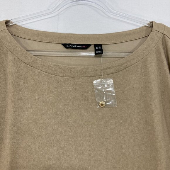 Isaac Mizrahi Top size 3X Tan Cream Floral Sleeve Stretch Knit Elegant Preppy - Picture 4 of 10